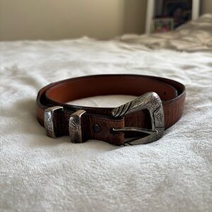 Lucchese Men’s 36 Handmade Western Leather Belt Engraved Buckle USA